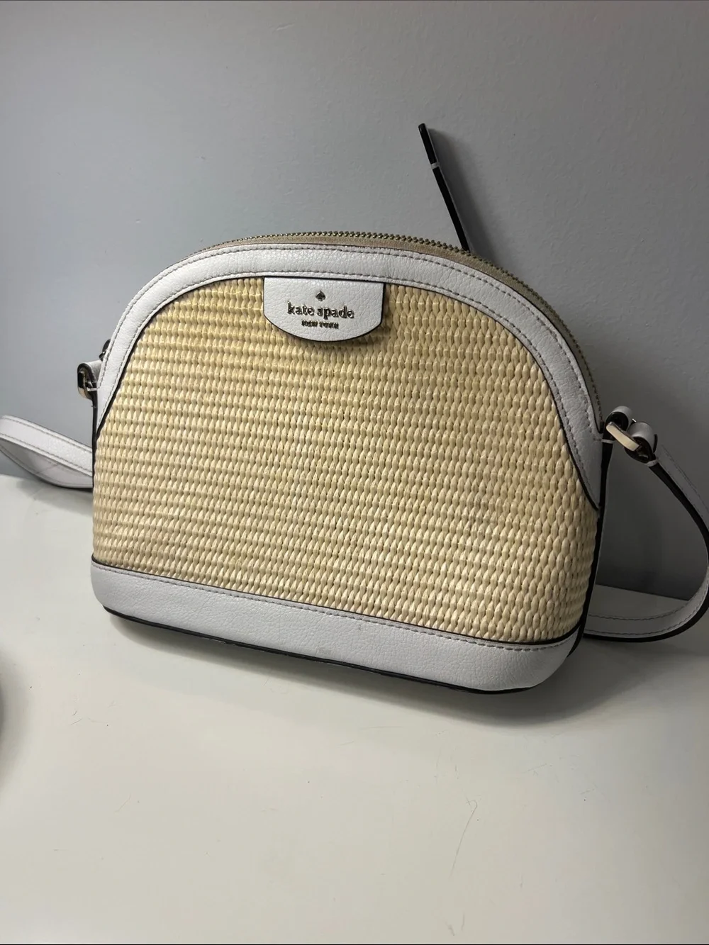 kate spade Straw Weave Crossbody with White Trim